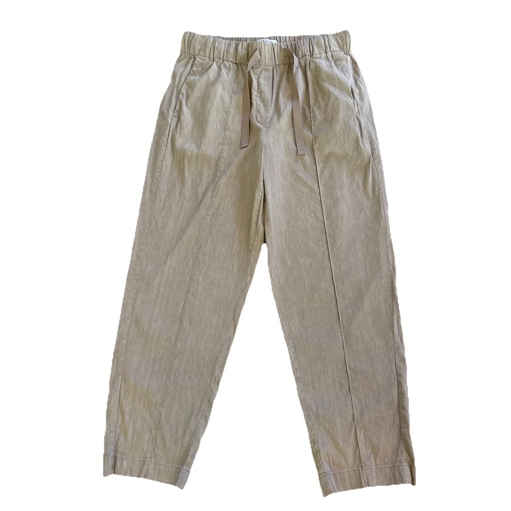 Babaton Aritzia Errol Linen Khaki Pants‎ Relaxed Fit Tapered Leg Women M Tan